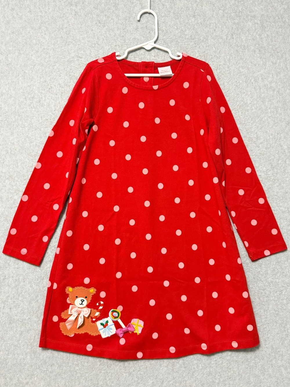 Hanna Andersson Red Polka Dot Christmas Applique Dress Size 8 (130) Like New